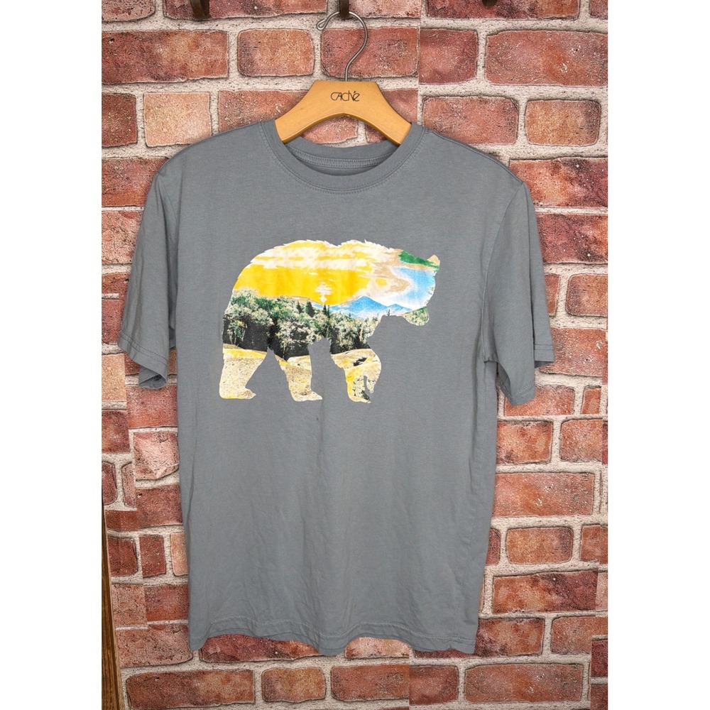 Faded Glory Graphic Tee Gray Outdoor Bear Mountain Landscape T-Shirt Mens M